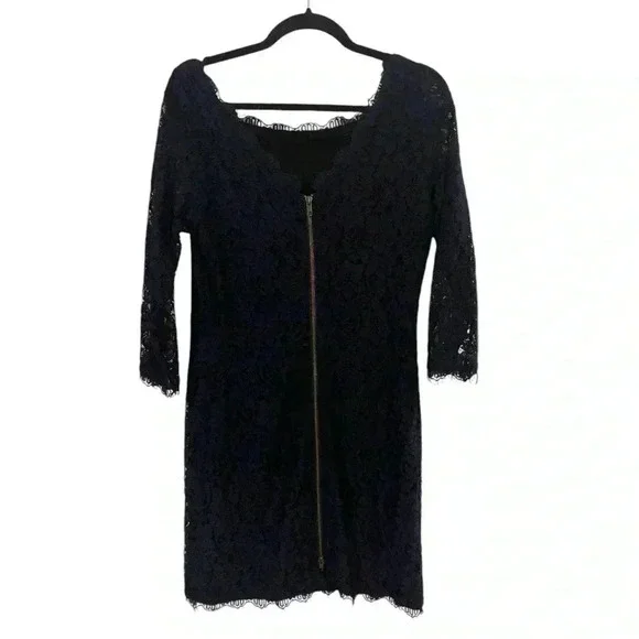 DVF Diane Von Furstenberg zarita silk and lace mini dress navy blue 12 Women DVF Diane Von Furstenberg zarita silk and lace mini dress navy blue 12 Women